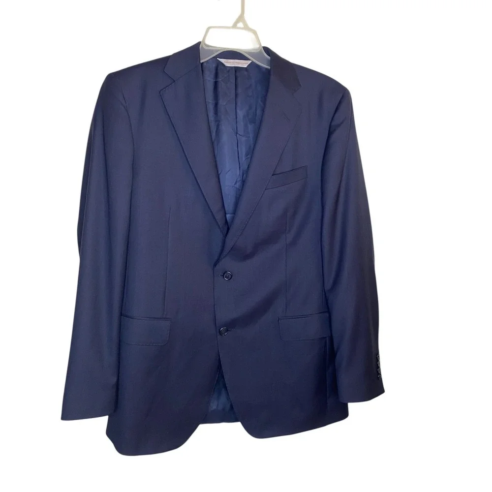 Samuelsohn Mens Navy Blue Super 130s Wool 2 Button Sport Coat Blazer 42 L